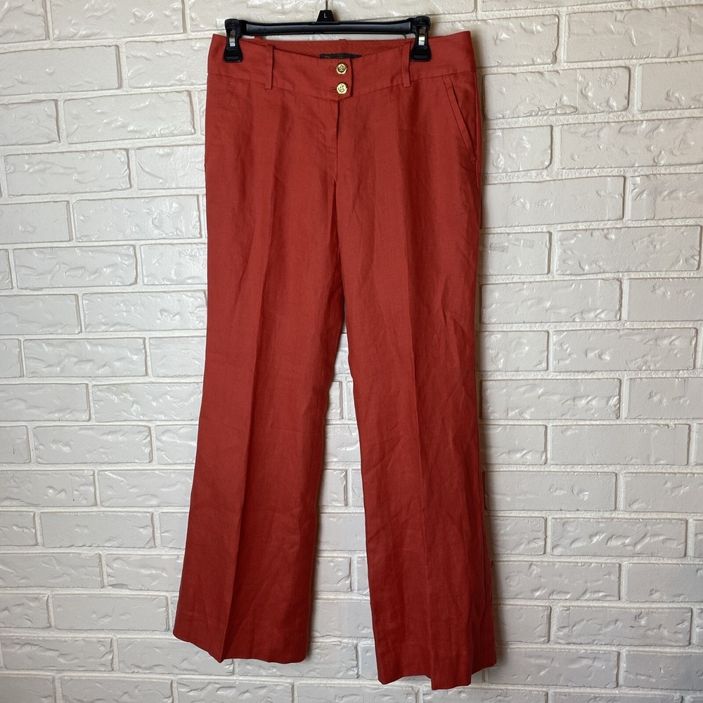 Outback Red Women's Dress Pants Size 30 x 30 Red Gold Buttons Linen Flare Leg